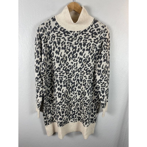 NWT Ann Taylor LOFT Cheetah Print Wool Blend Sweater Dress Women's Medium - Picture 1 of 4